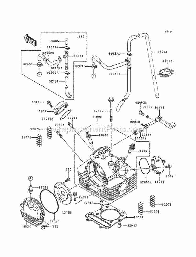 Cylinder Head Diagram and Parts List for KEF300-A5 1999 Kawasaki 