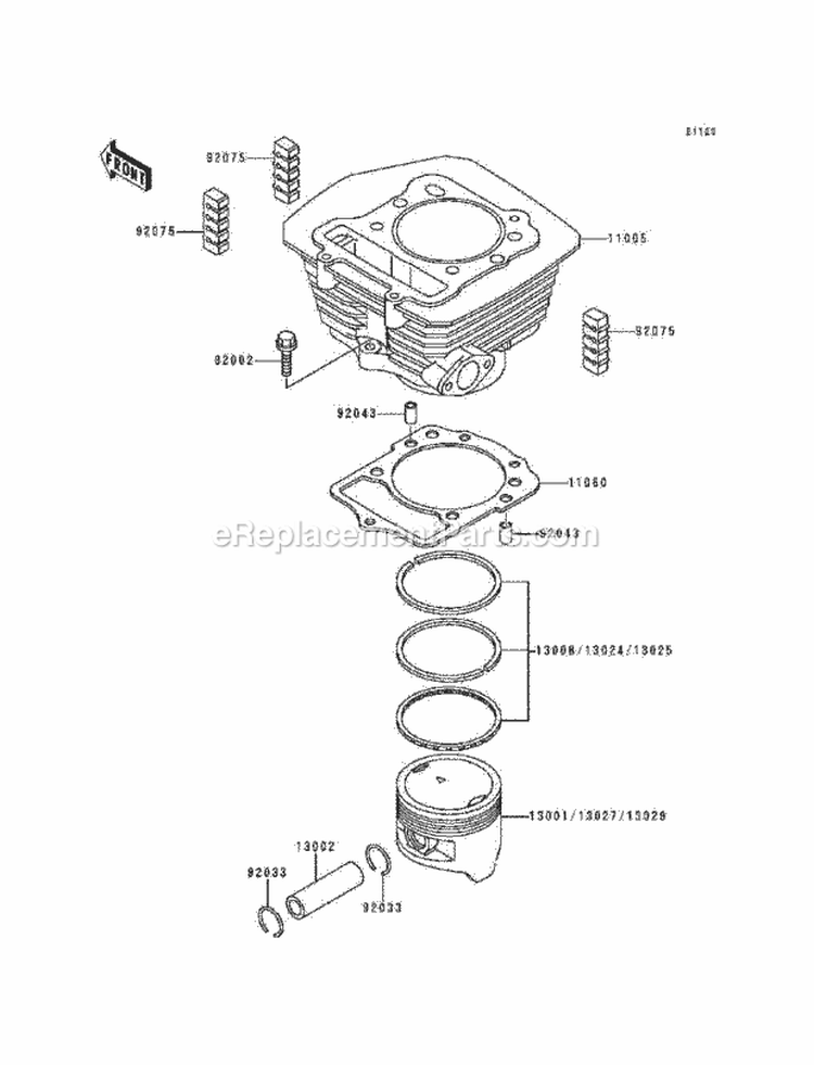 Cylinder/Piston, S Diagram and Parts List for KEF300-A5 1999 Kawasaki 