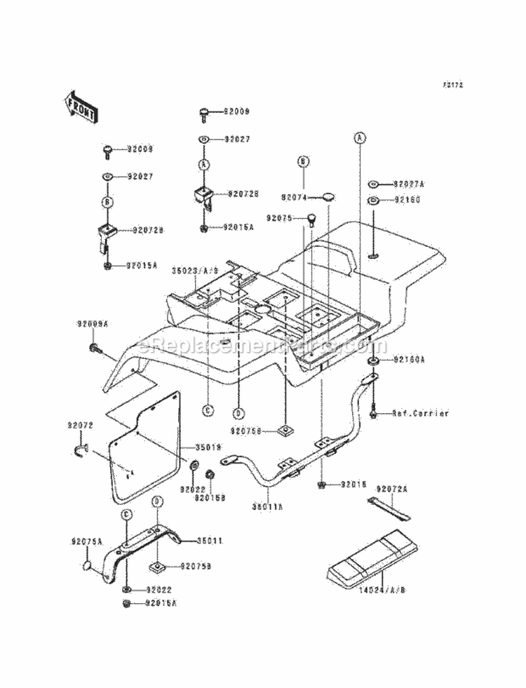 Rear Fender, S Diagram and Parts List for KEF300-A4 1998 Kawasaki 