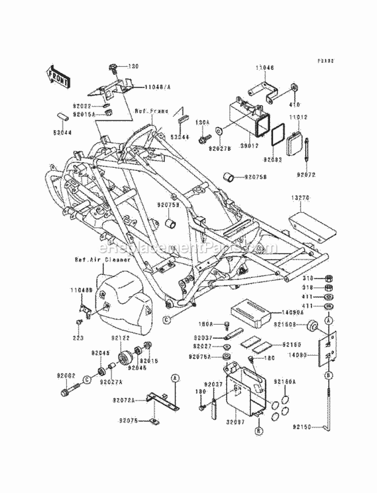 Battery Case Diagram and Parts List for KEF300-A4 1998 Kawasaki 