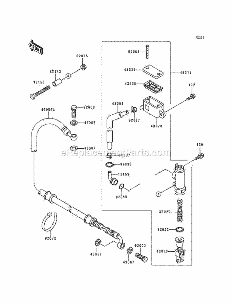 Rear Master Cylinder Diagram and Parts List for KEF300-A4 1998 Kawasaki 