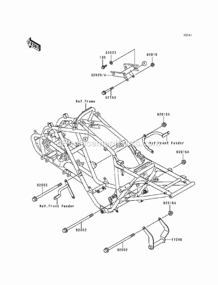 Frame Fittings Diagram and Parts List for KEF300-A5 1999 Kawasaki 
