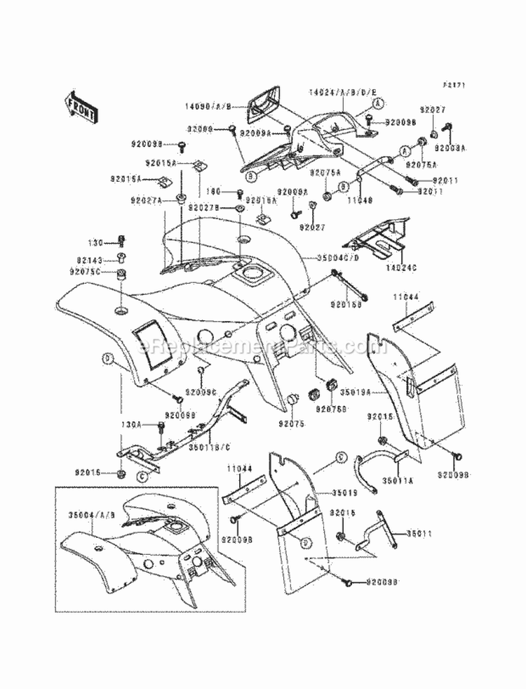 Front Fender, S Diagram and Parts List for KEF300-A5 1999 Kawasaki 