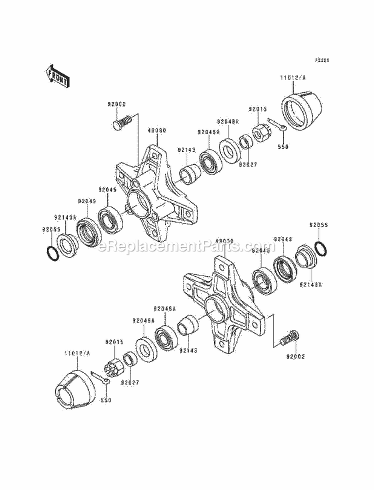 Front Hub Diagram and Parts List for KEF300-A4 1998 Kawasaki 