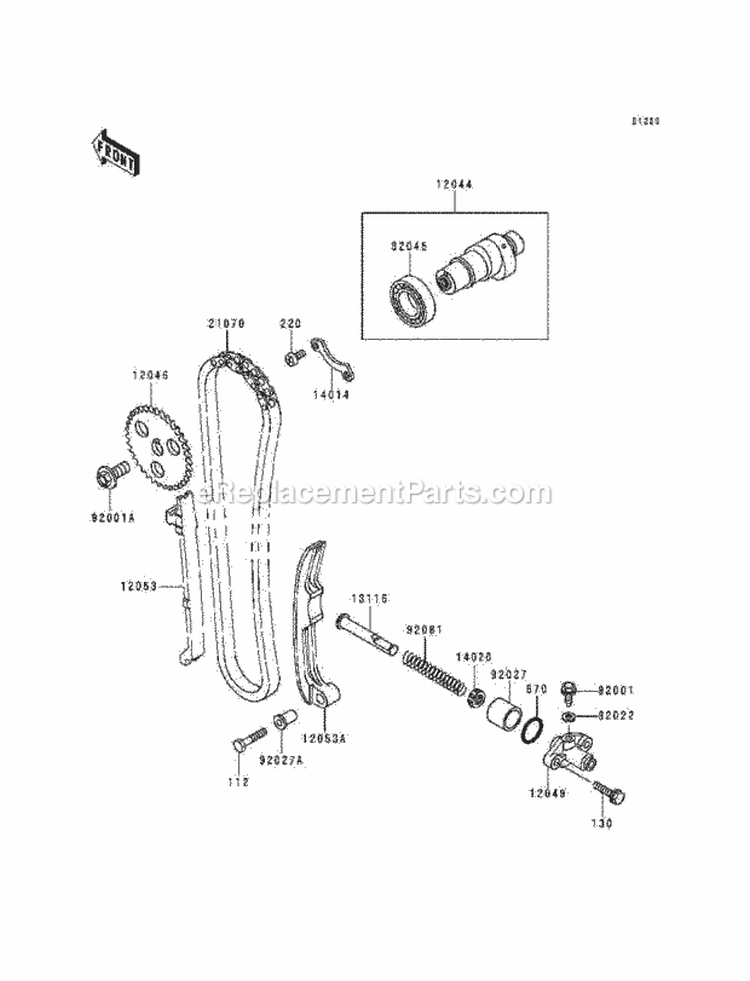 Camshaft, S/Tensioner Diagram and Parts List for KEF300-A5 1999 Kawasaki 