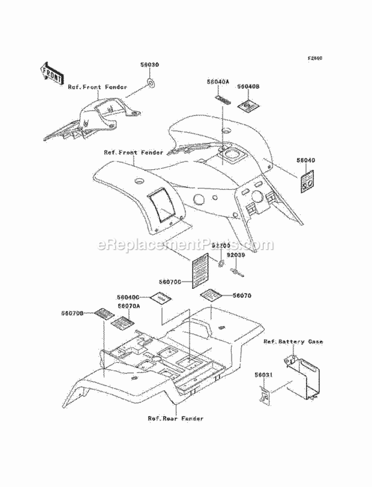 Labels Diagram and Parts List for KEF300-A6 2000 Kawasaki 