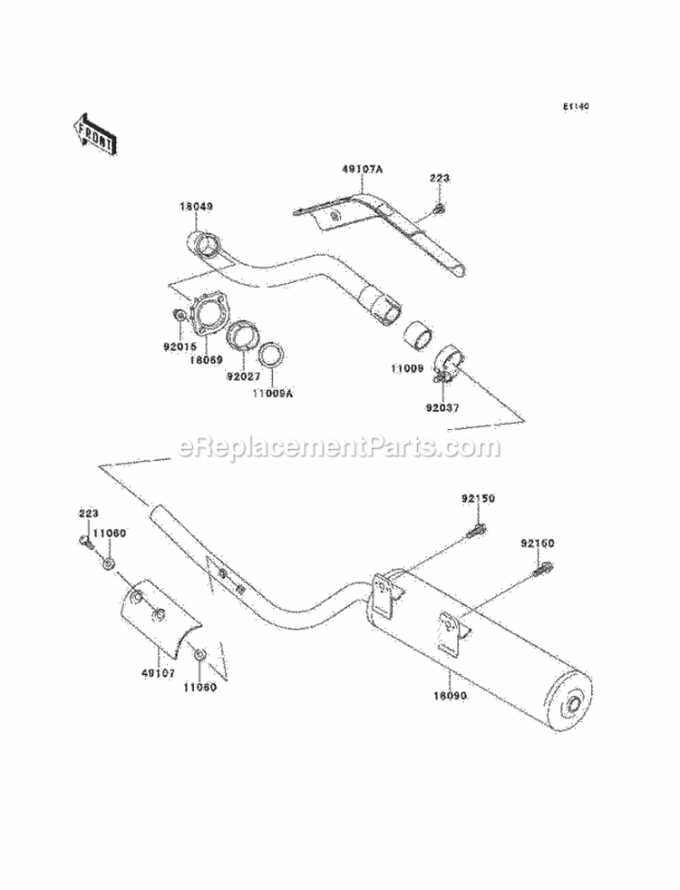 Muffler, S Diagram and Parts List for KEF300-A4 1998 Kawasaki 