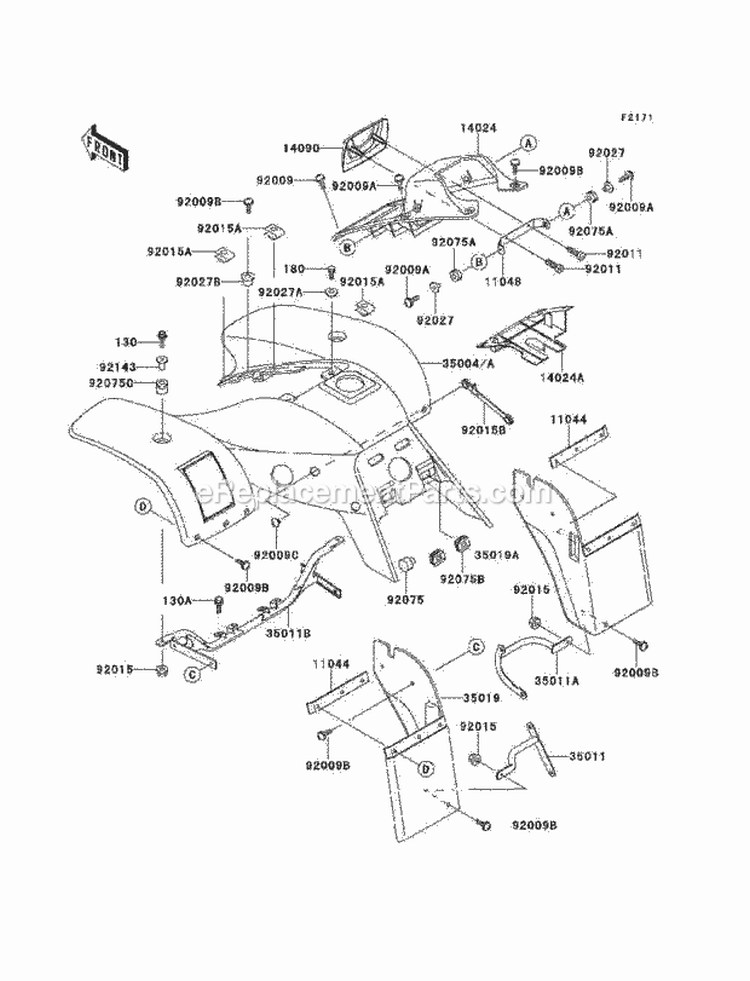 Front Fender, S Diagram and Parts List for KEF300-A6 2000 Kawasaki 