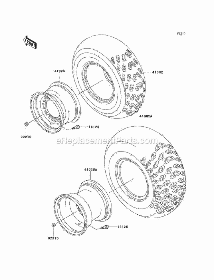 Wheels/Tires Diagram and Parts List for KEF300-A6 2000 Kawasaki 