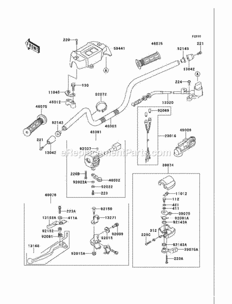 Handlebar Diagram and Parts List for KEF300-A6 2000 Kawasaki 