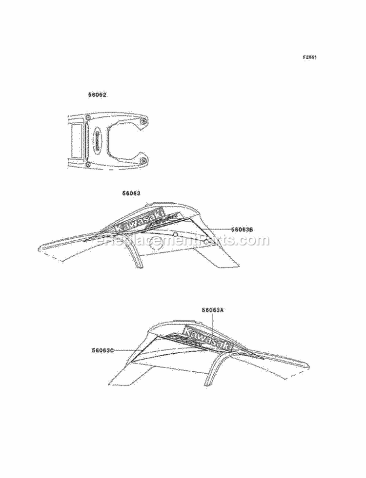 Decals Diagram and Parts List for KEF300-B1 2001 Kawasaki 