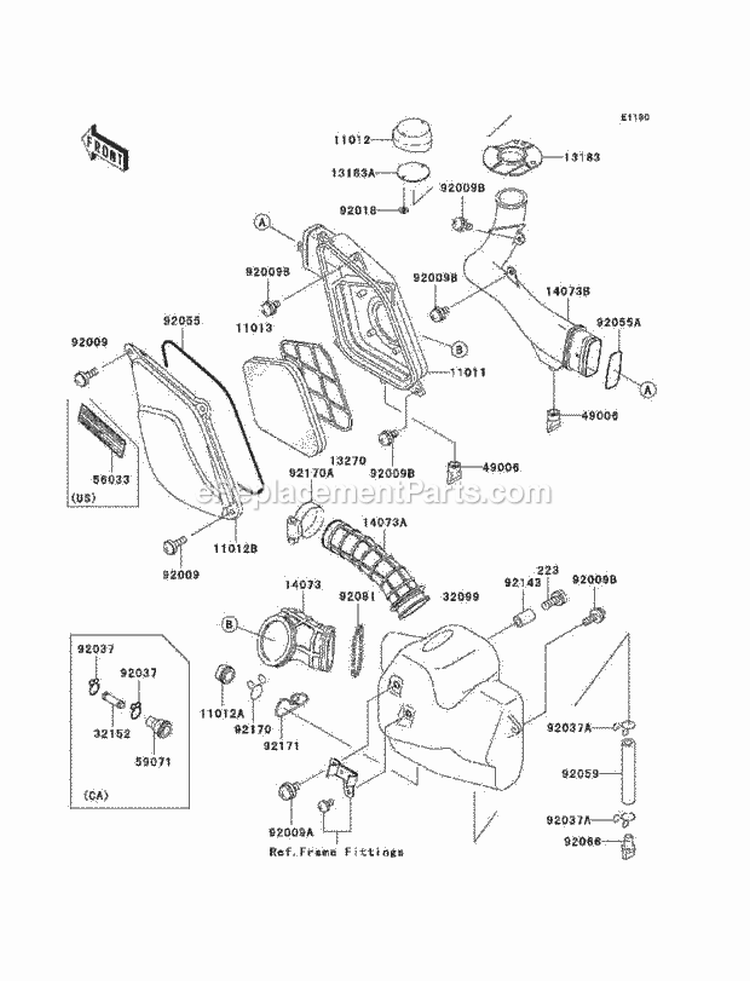 Air Cleaner Diagram and Parts List for KEF300-B2 2002 Kawasaki 