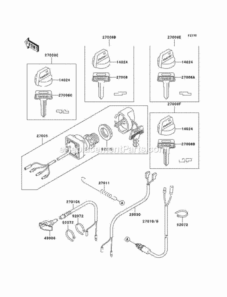 Ignition Switch Diagram and Parts List for KEF300-B3 2003 Kawasaki 