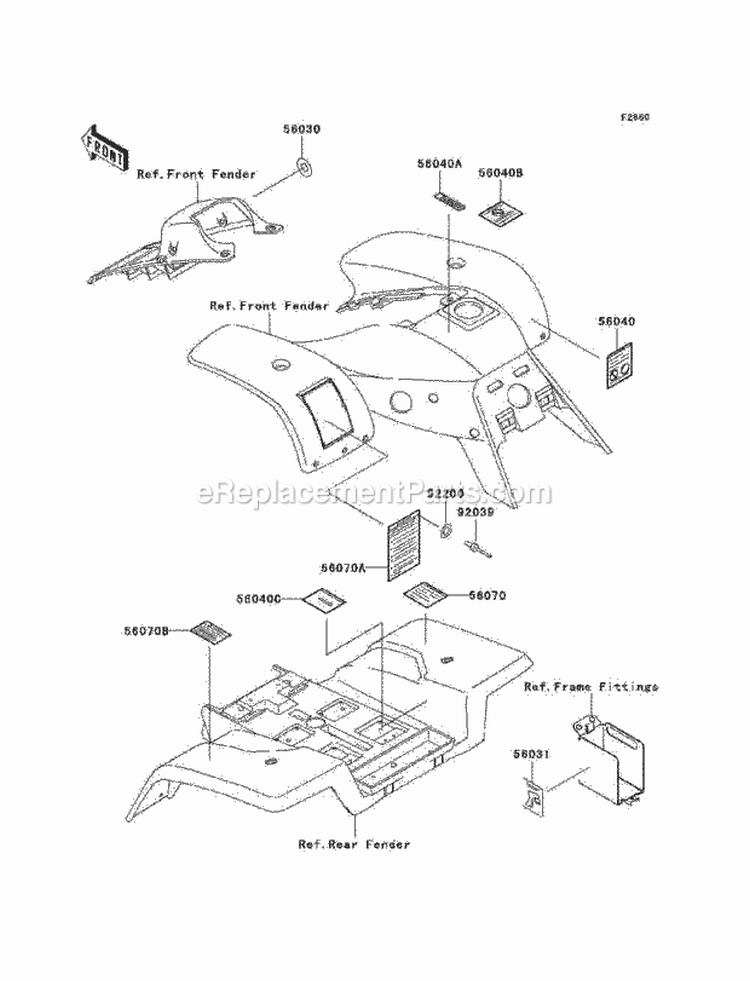 Labels Diagram and Parts List for KEF300-B2 2002 Kawasaki 