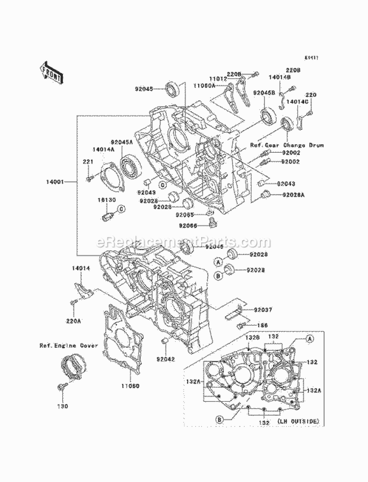 Crankcase Diagram and Parts List for KEF300-B2 2002 Kawasaki 