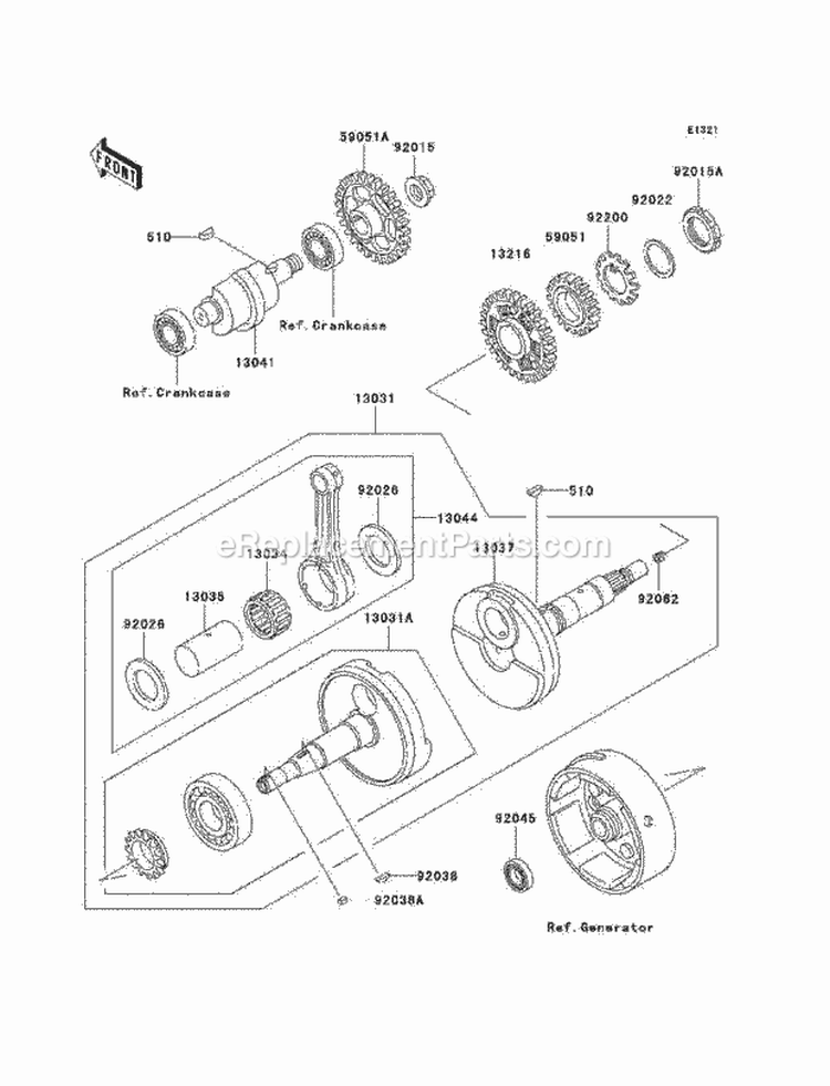 Crankshaft Diagram and Parts List for KEF300-B2 2002 Kawasaki 
