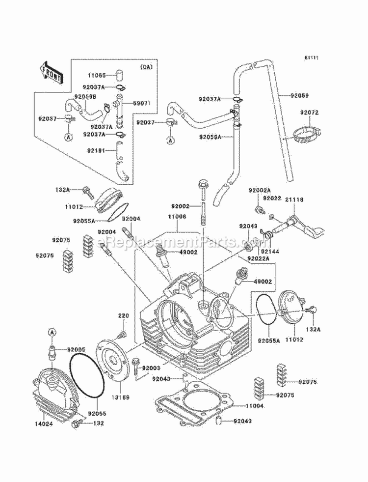 Cylinder Head Diagram and Parts List for KEF300-B2 2002 Kawasaki 