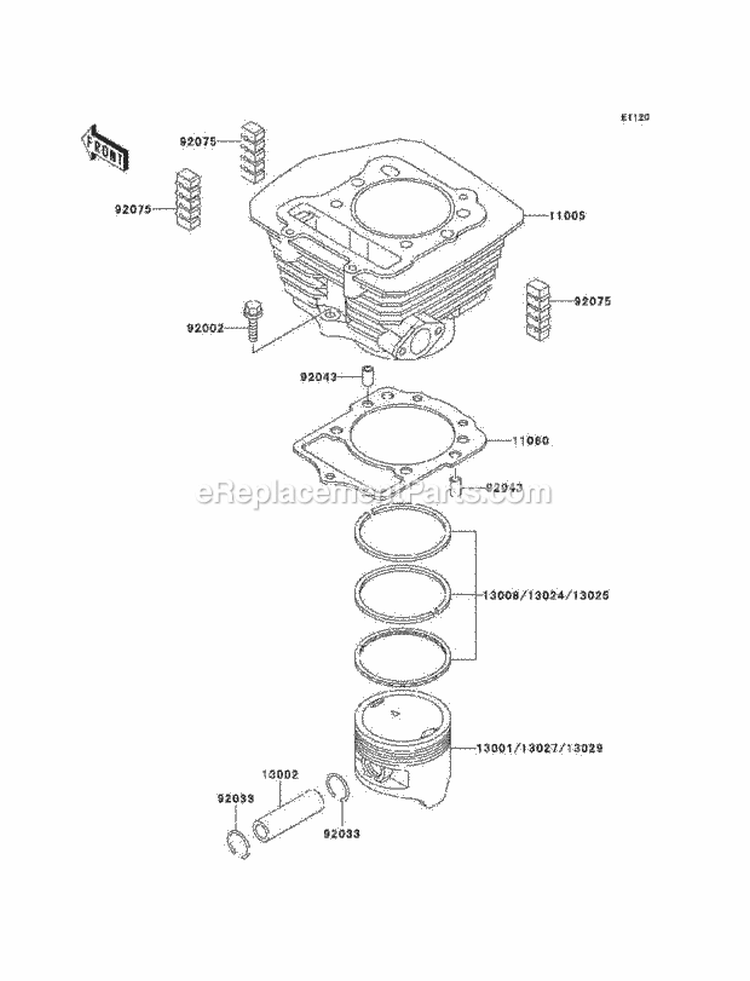Cylinder/Piston, S Diagram and Parts List for KEF300-B2 2002 Kawasaki 