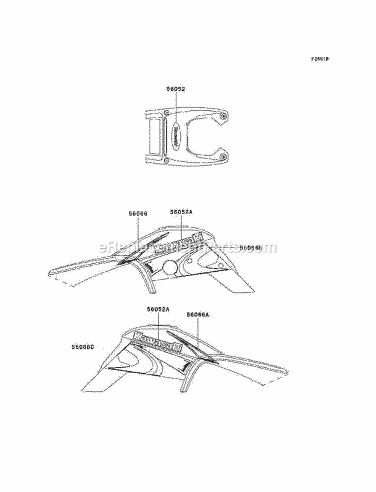 Decals Diagram and Parts List for KEF300-B3 2003 Kawasaki 