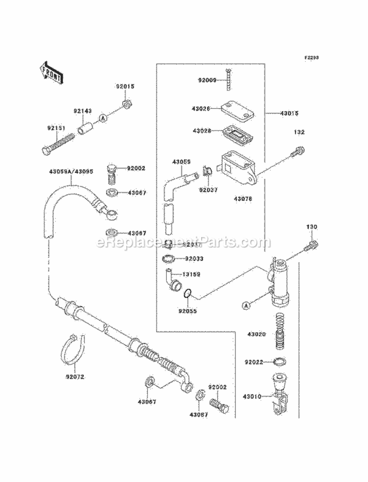 Rear Master Cylinder Diagram and Parts List for KEF300-B2 2002 Kawasaki 
