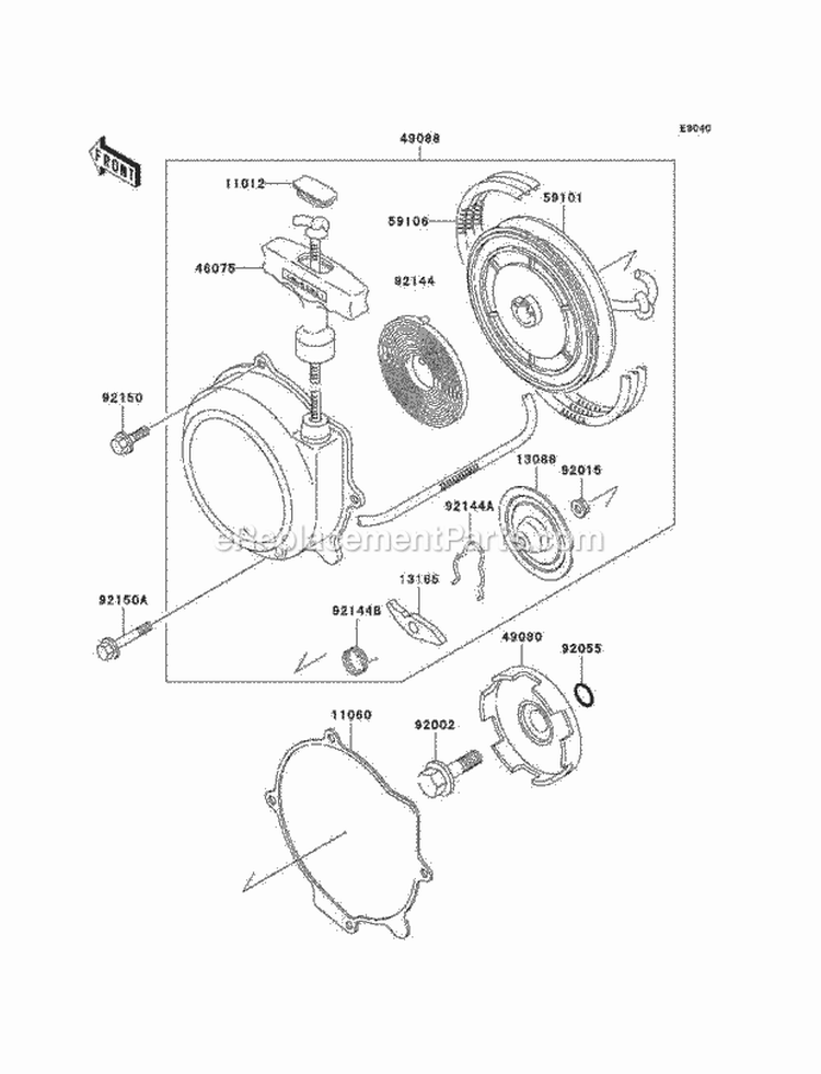 Recoil Starter Diagram and Parts List for KEF300-B2 2002 Kawasaki 