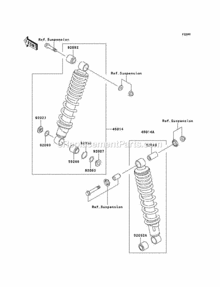 Shock Absorber, S Diagram and Parts List for KEF300-B2 2002 Kawasaki 