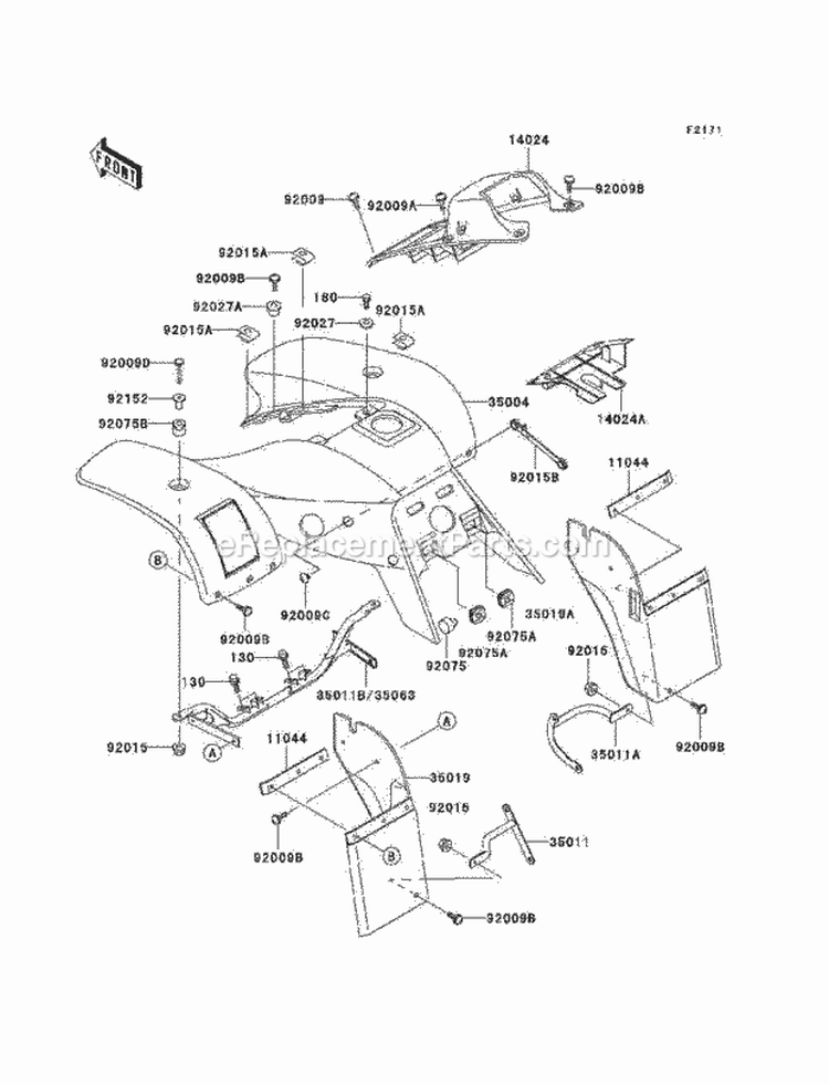 Front Fender, S Diagram and Parts List for KEF300-B2 2002 Kawasaki 