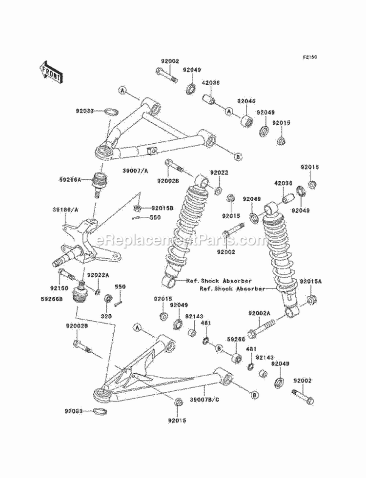Suspension Diagram and Parts List for KEF300-B2 2002 Kawasaki 
