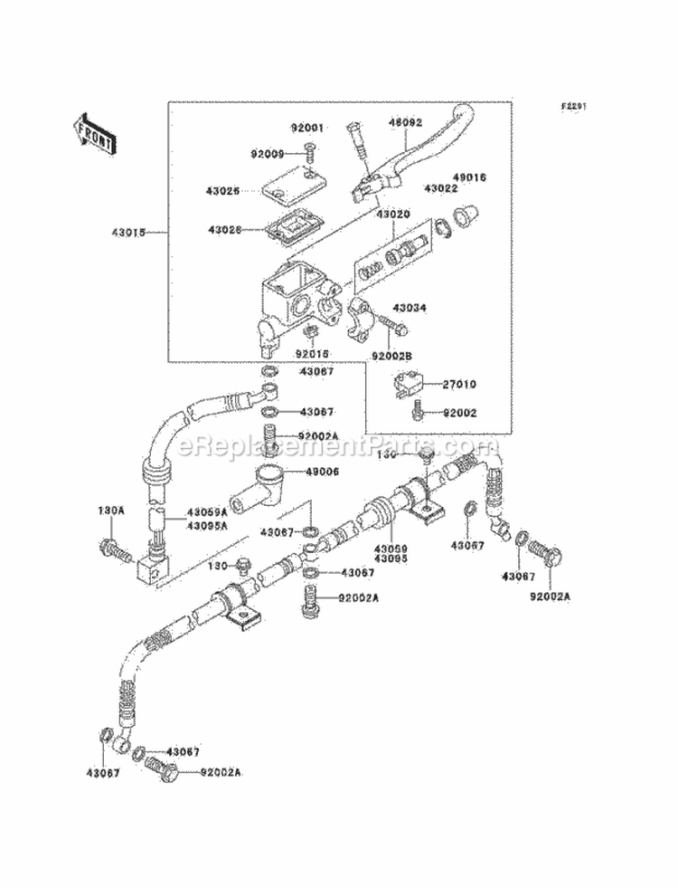 Front Master Cylinder Diagram and Parts List for KEF300-B3 2003 Kawasaki 