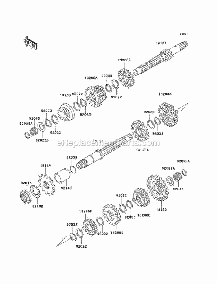 Transmission Diagram and Parts List for KEF300-B2 2002 Kawasaki 