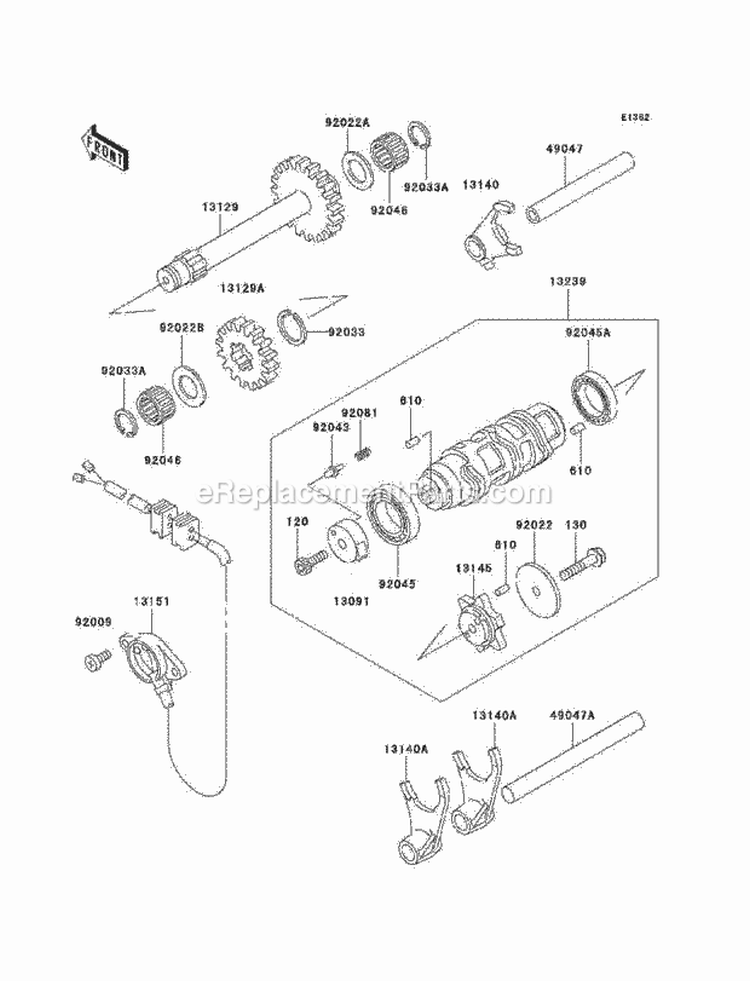 Gear Change Drum/Shift Fork, S Diagram and Parts List for KEF300-B2 2002 Kawasaki 