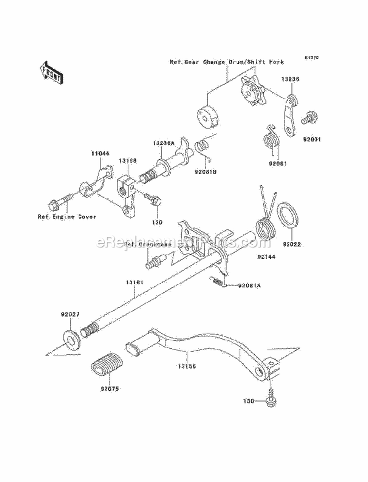 Gear Change Mechanism Diagram and Parts List for KEF300-B2 2002 Kawasaki 