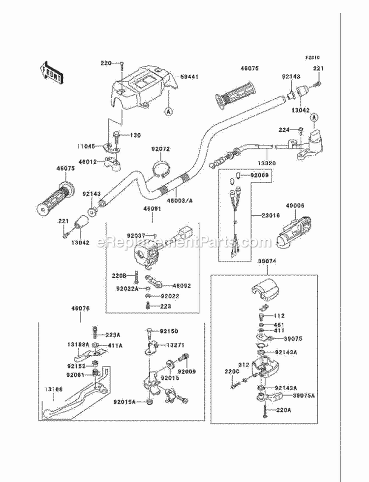 Handlebar Diagram and Parts List for KEF300-B2 2002 Kawasaki 