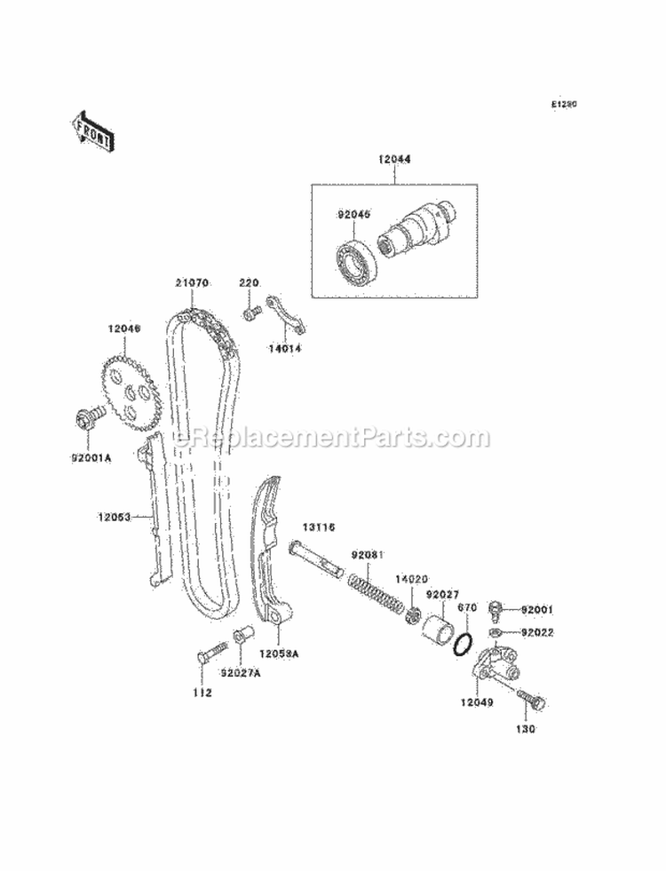 Camshaft, S/Tensioner Diagram and Parts List for KEF300-B2 2002 Kawasaki 
