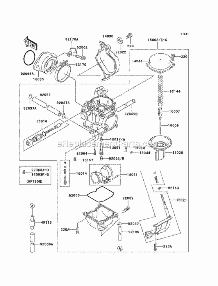 Carburetor Diagram and Parts List for KEF300-B3 2003 Kawasaki 