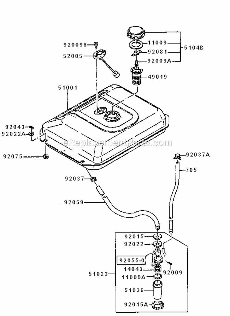 Fuel-Tank_Fuel-Valve Diagram and Parts List for KG5000A  Kawasaki Generator
