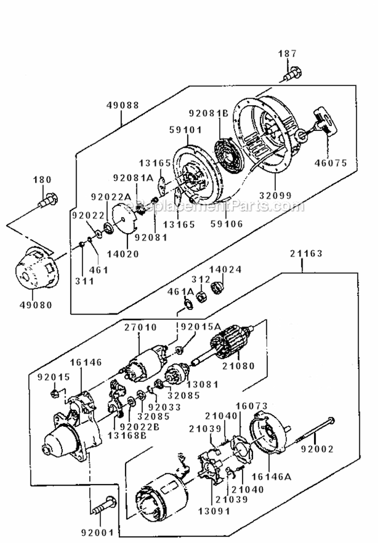 Starter Diagram and Parts List for KG5000A  Kawasaki Generator