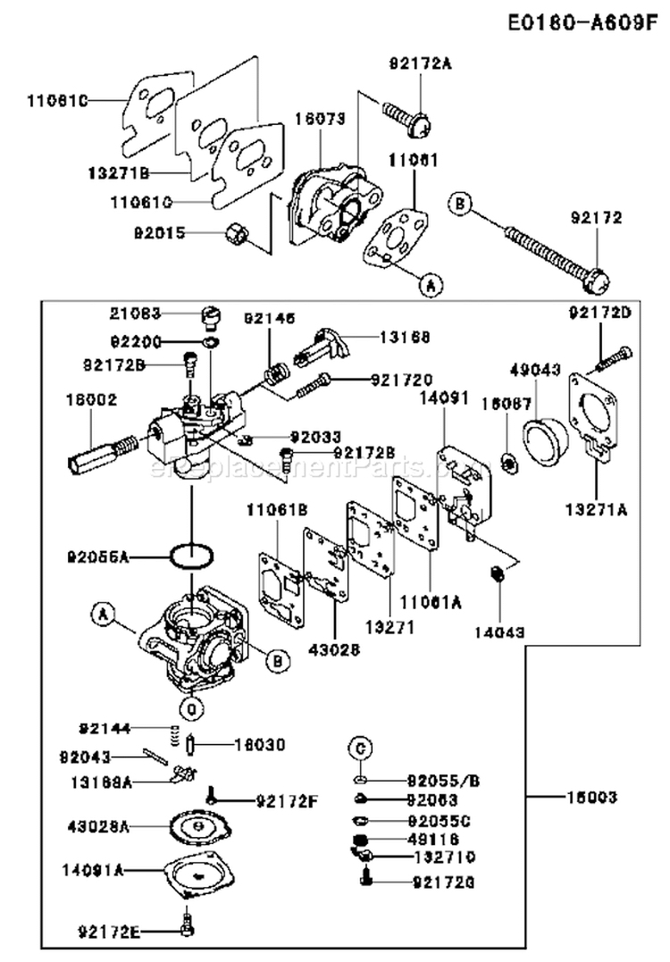 Page B Diagram and Parts List for KBL27A-AS00 A1 Kawasaki Trimmer