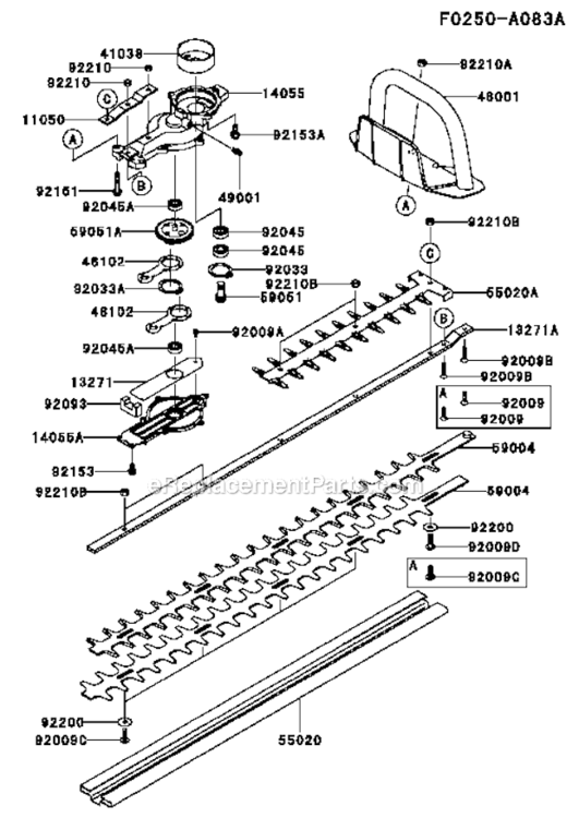 CaseCutter Diagram and Parts List for KHT750S  Kawasaki Hedge Trimmer