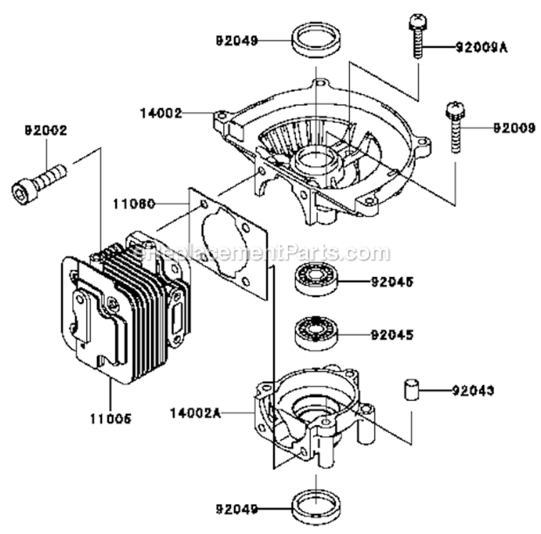 CylinderCrankcase Diagram and Parts List for KHT750S  Kawasaki Hedge Trimmer