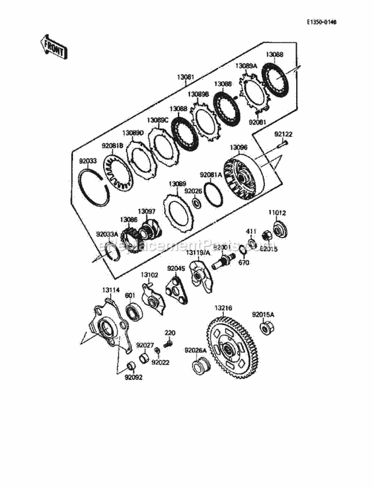 Clutch Diagram and Parts List for KLF110-A2 1988 Kawasaki 