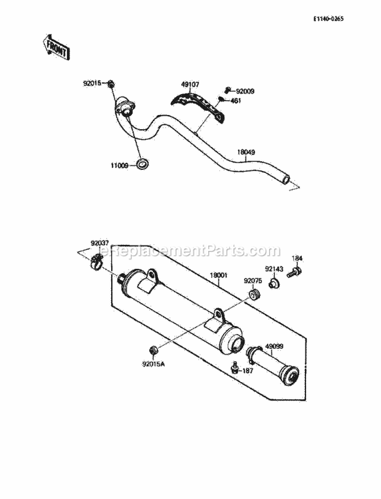 Muffler Diagram and Parts List for KLF110-A2 1988 Kawasaki 