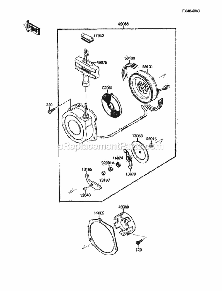 Recoil Starter Diagram and Parts List for KLF110-A2 1988 Kawasaki 