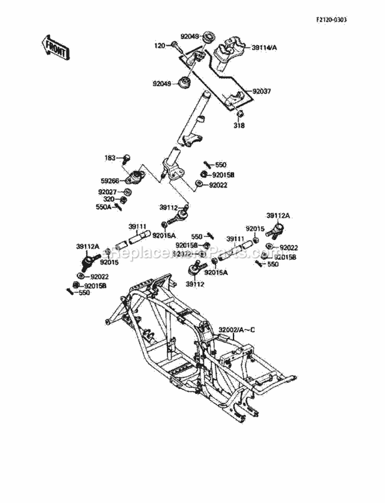 Frame Diagram and Parts List for KLF110-A2 1988 Kawasaki 