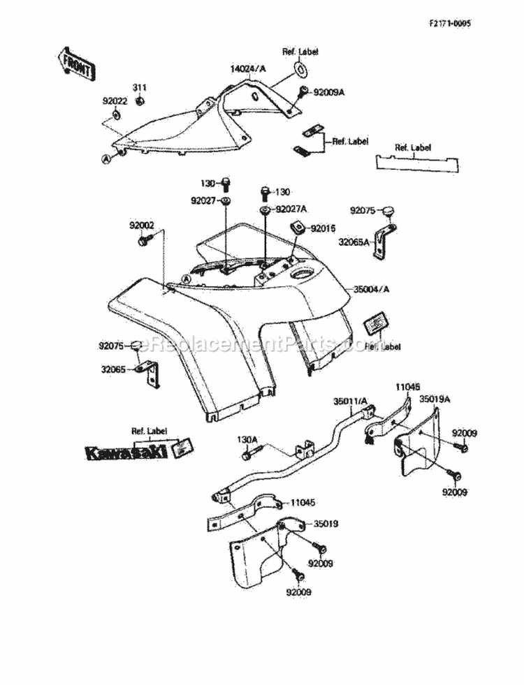 Front Fender, S Diagram and Parts List for KLF110-A2 1988 Kawasaki 
