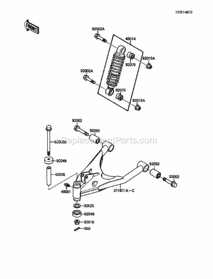 Suspension/Shock Absorber Diagram and Parts List for KLF110-A2 1988 Kawasaki 