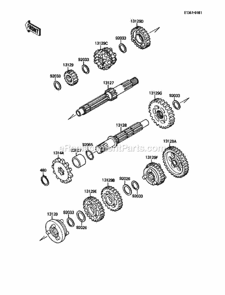 Transmission Diagram and Parts List for KLF110-A2 1988 Kawasaki 