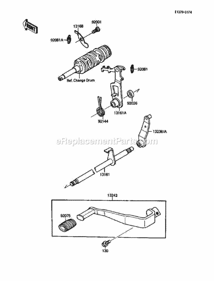 Gear Change Mechanism Diagram and Parts List for KLF110-A2 1988 Kawasaki 