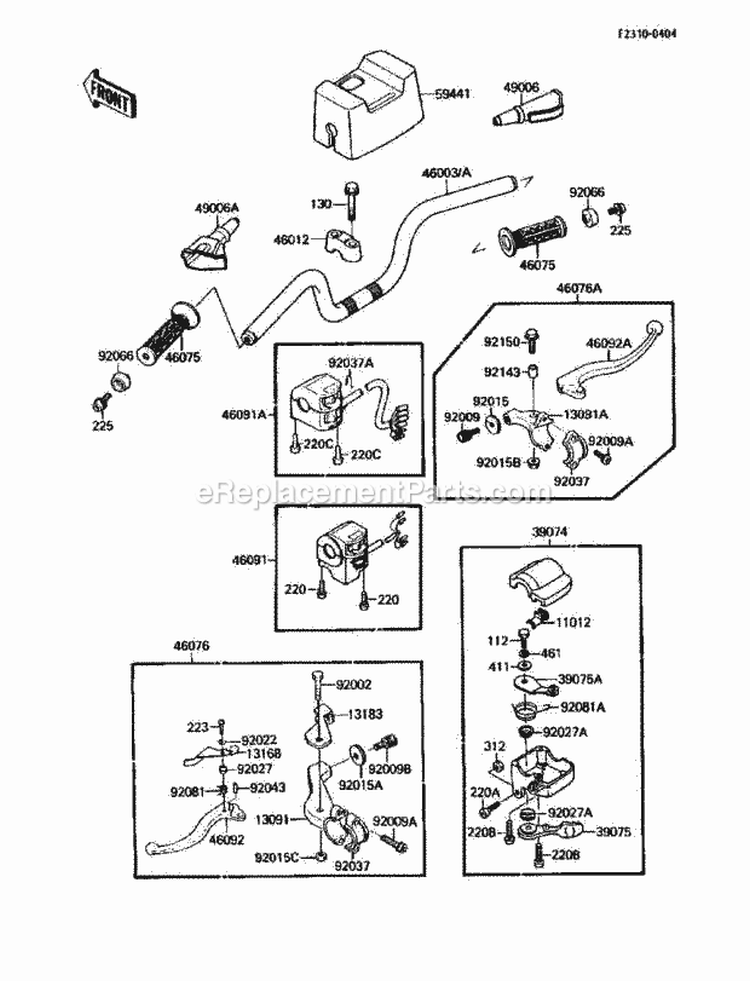 Handlebar Diagram and Parts List for KLF110-A2 1988 Kawasaki 