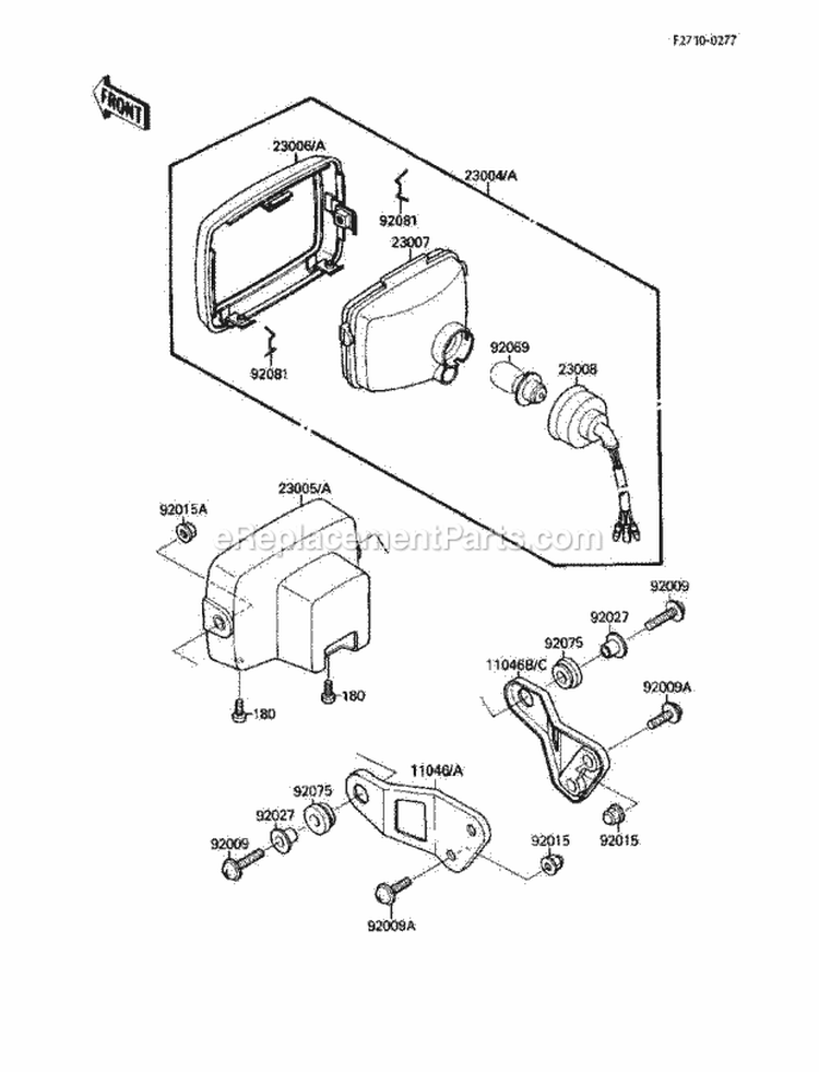 Headlight, S Diagram and Parts List for KLF110-A2 1988 Kawasaki 